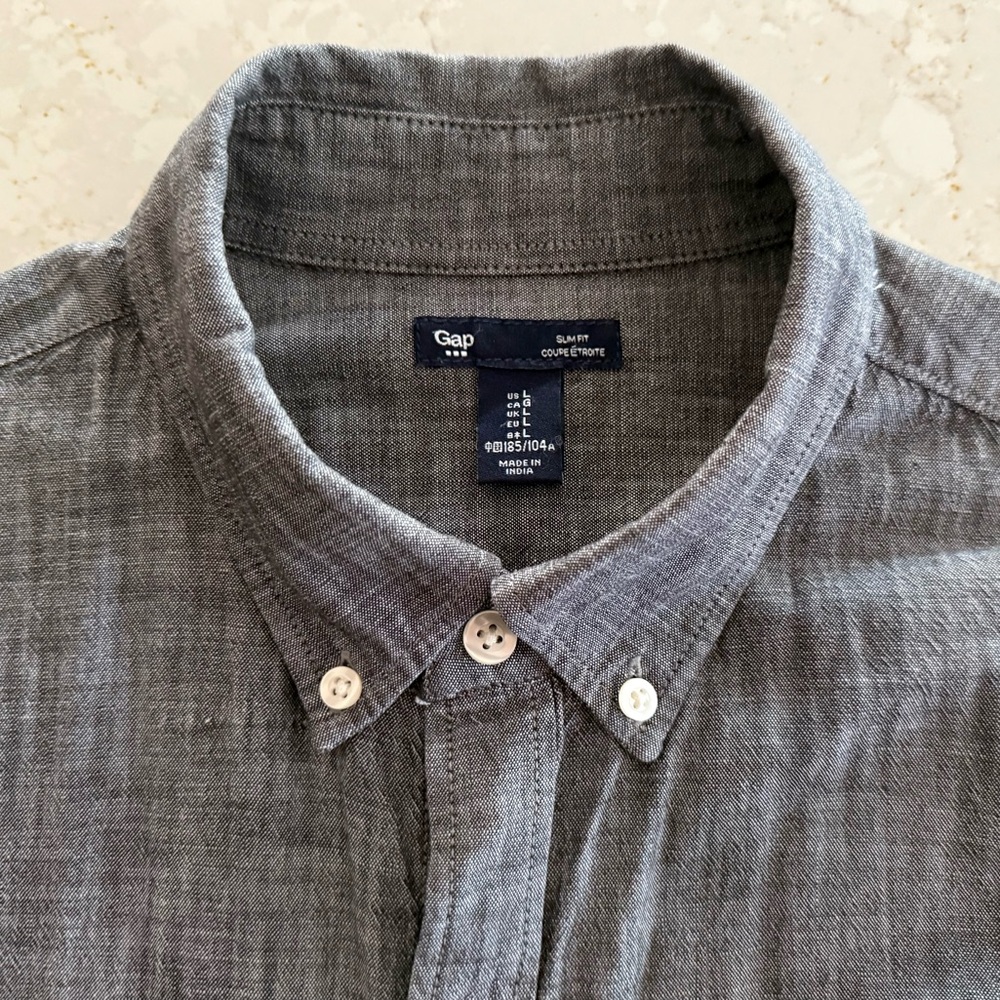 Chambray Black Washed Button Down Long Sleeve Shi… - image 1